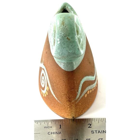 Handmade Southwestern Studio Pottery Bud Vase Terracotta Turquoise Spiral - Picture 4 of 6